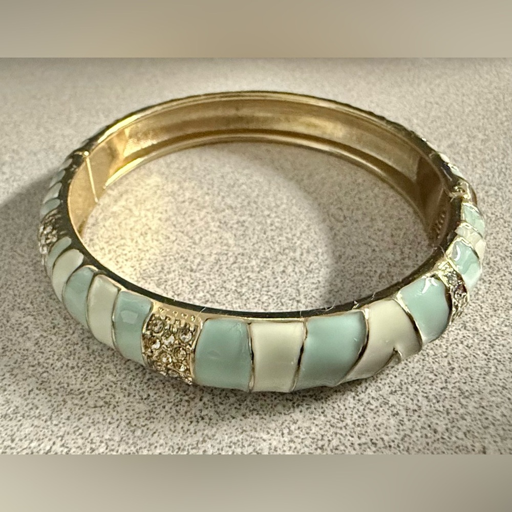 Sequin Brand light Blue Gold & Cream Rhinestone Bangle Bracelet - Picture 8 of 9